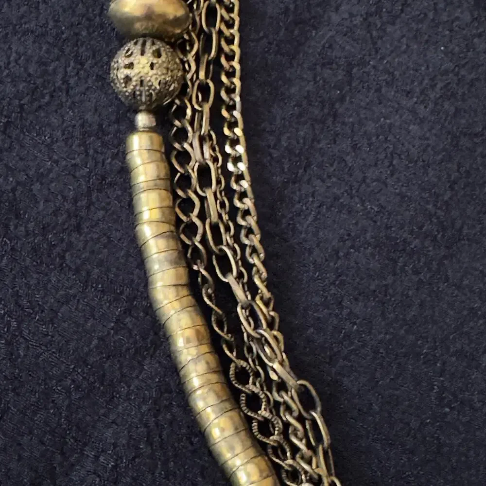 VNT Lariat Serpentine Tribal Statement Necklace Gold Multi Strand Tassel